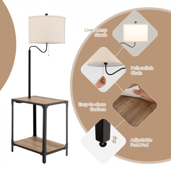 360° Rotatable Floor Lamp with End Table and USB Charging Ports - Image 6