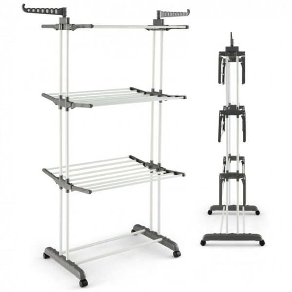 4-tier Clothes Drying Rack with Rotatable Side Wings and Collapsible Shelves