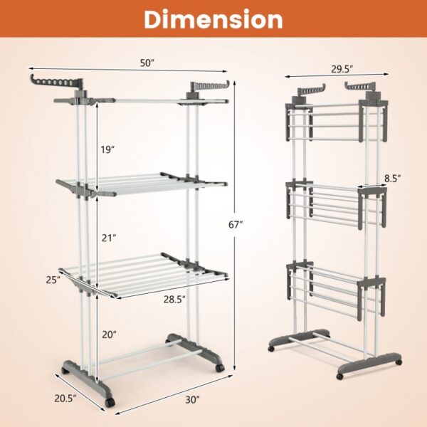 4-tier Clothes Drying Rack with Rotatable Side Wings and Collapsible Shelves - Image 2