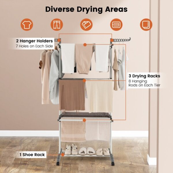 4-tier Clothes Drying Rack with Rotatable Side Wings and Collapsible Shelves - Image 6