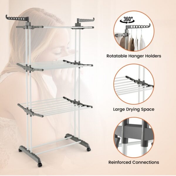 4-tier Clothes Drying Rack with Rotatable Side Wings and Collapsible Shelves - Image 4