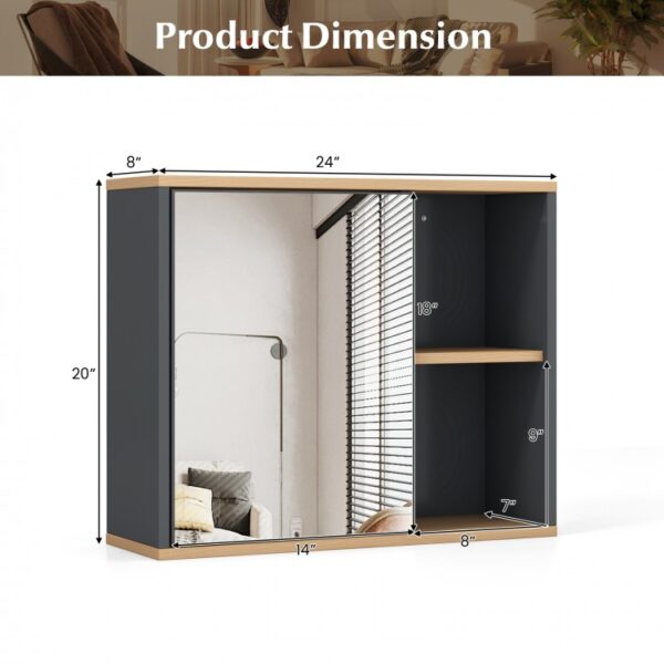 Bathroom Wall Mounted Cabinet with Single Mirror Door and Adjustable Shelf - Image 2