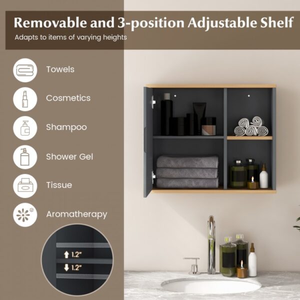 Bathroom Wall Mounted Cabinet with Single Mirror Door and Adjustable Shelf - Image 4