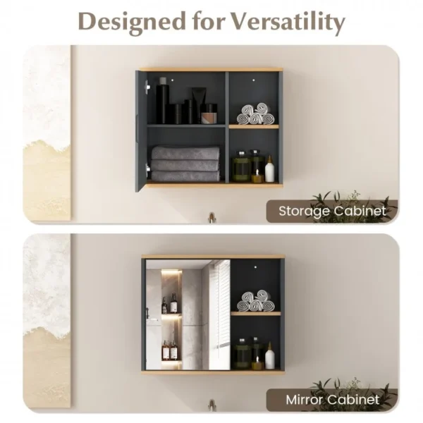 Bathroom Wall Mounted Cabinet with Single Mirror Door and Adjustable Shelf - Image 5