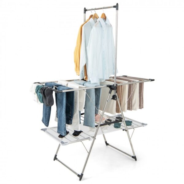 Large Foldable Clothes Drying Rack with Tall Hanging Bar - Image 4