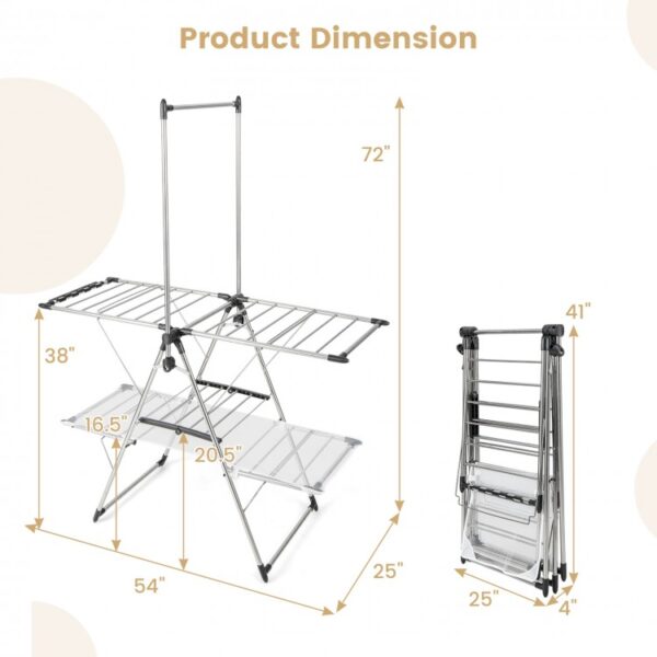 Large Foldable Clothes Drying Rack with Tall Hanging Bar - Image 2