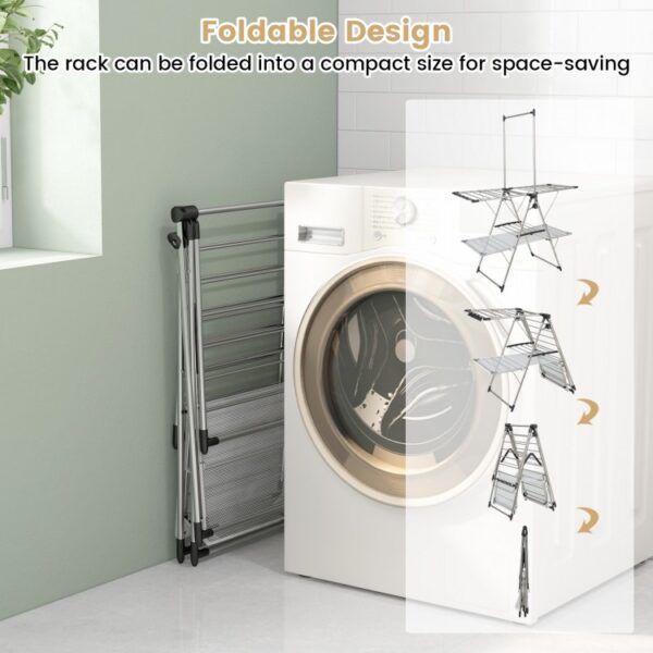 Large Foldable Clothes Drying Rack with Tall Hanging Bar - Image 5