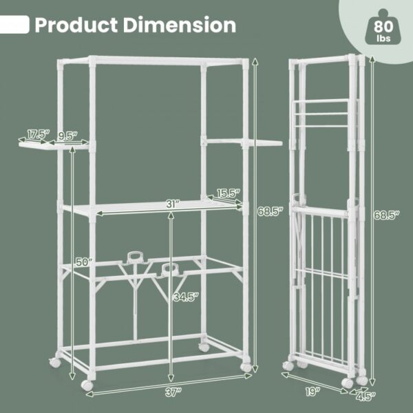 68.5 Inches Foldable Aluminum Laundry Rack with Hanging Rods and Drying Shelves - Image 2