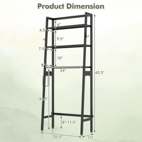 3-Tier Over The Toilet Storage Shelf with Adjustable Bottom Bar - Image 2