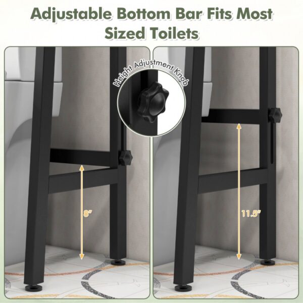 3-Tier Over The Toilet Storage Shelf with Adjustable Bottom Bar - Image 7