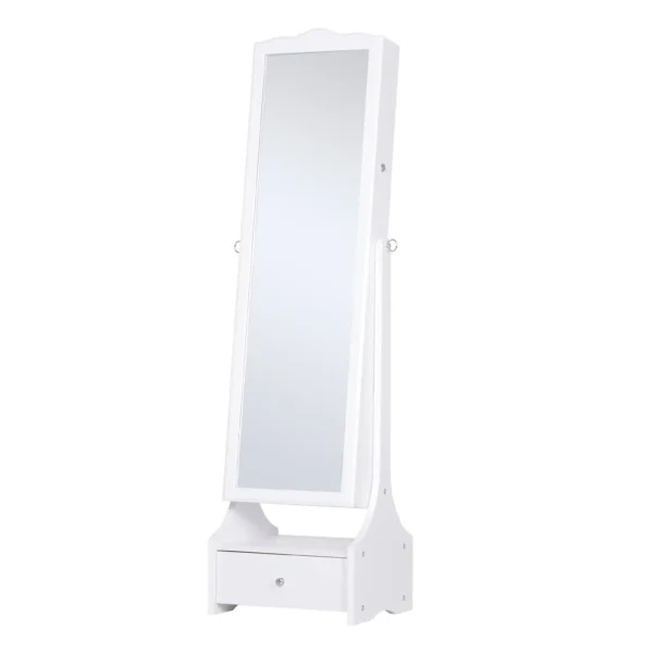 HOMCOM Standing Jewelry Cabinet Organizer Jewelry Armoire with LED Lights, Full Length Mirror, Adjustable Angle, White