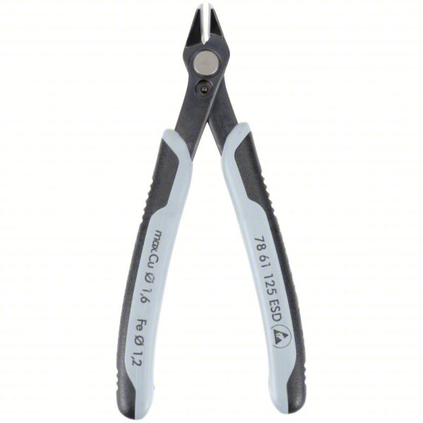 ESD Precision Nippers: 4 7/8 in Overall Lg, 3/8 in Jaw Lg, 1/2 in Jaw Wd, Less than 6 in