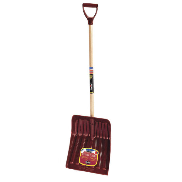 SNOW SHOVEL, D-GRIP, BURGUNDY, 13 7/8 X 16 3/4 IN BLADE, 40 1/4 IN HANDLE, POLY/HARDWOOD