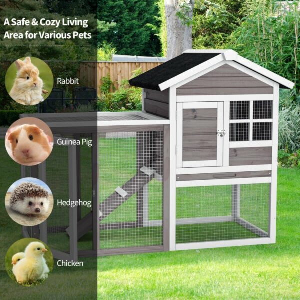 2-Story Wooden Rabbit Hutch with Running Area - Image 3