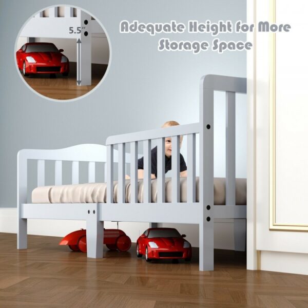 Classic Design Kids Wood Toddler Bed Frame with Two Side Safety Guardrails - Image 2