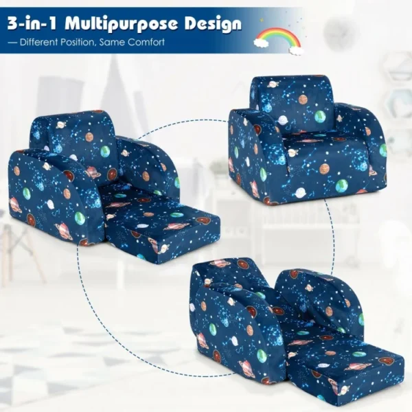 3-in-1 Convertible Kid Sofa Bed Flip-Out Chair Lounger for Toddler - Image 3