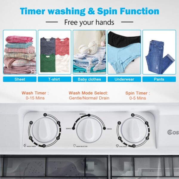 Twin Tub Portable Washing Machine with Timer Control and Drain Pump for Apartment - Image 2