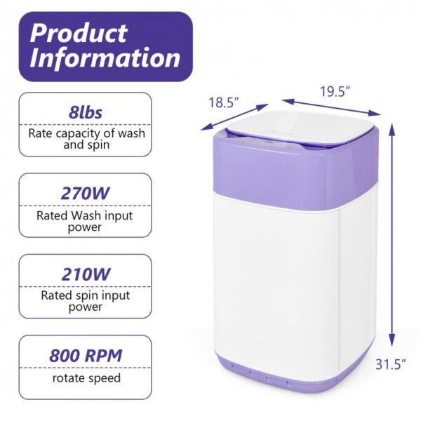 8lbs Portable Fully Automatic Washing Machine with Drain Pump - Image 5