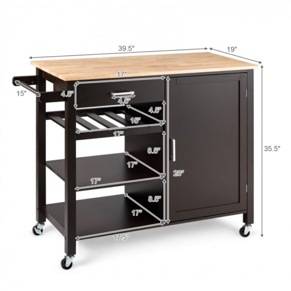 Kitchen Island Cart Rolling Serving Cart Wood Trolley - Image 2