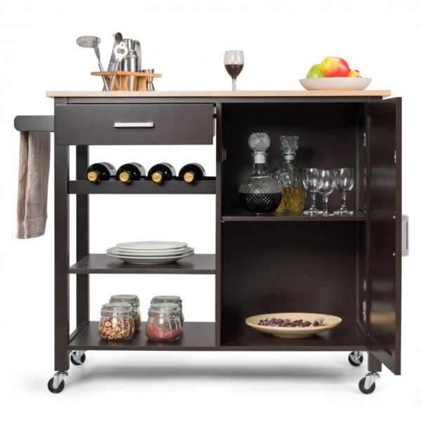 Kitchen Island Cart Rolling Serving Cart Wood Trolley - Image 6