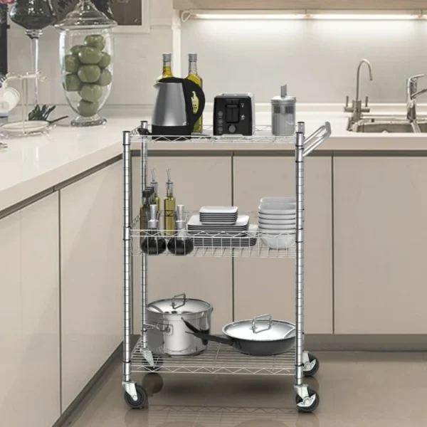 3-Tier Rolling Utility Cart with Handle Bar and Adjustable Shelves - Image 7