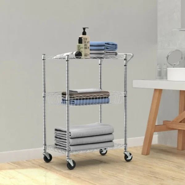 3-Tier Rolling Utility Cart with Handle Bar and Adjustable Shelves - Image 2