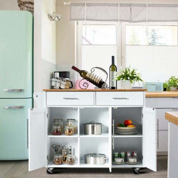 Kitchen Island Cart with Knife Block and Lockable Castors - Image 5