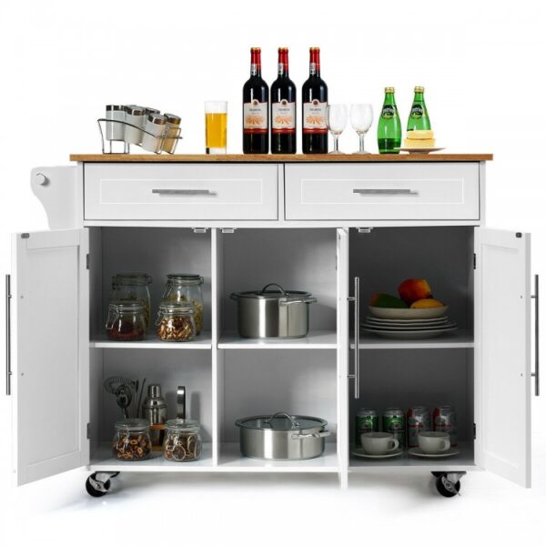 Kitchen Island Cart with Knife Block and Lockable Castors - Image 2