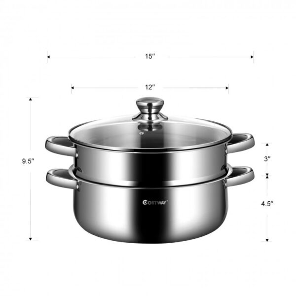 9.5 QT 2 Tier Stainless Steel Steamer Cookware Boiler - Image 2