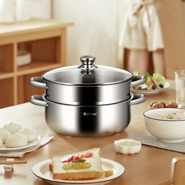 9.5 QT 2 Tier Stainless Steel Steamer Cookware Boiler - Image 5