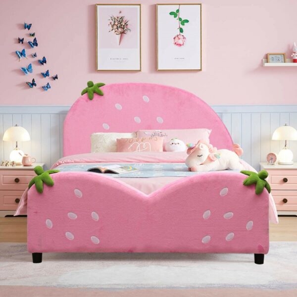 Kids Children Upholstered Berry Pattern Toddler Bed - Image 7