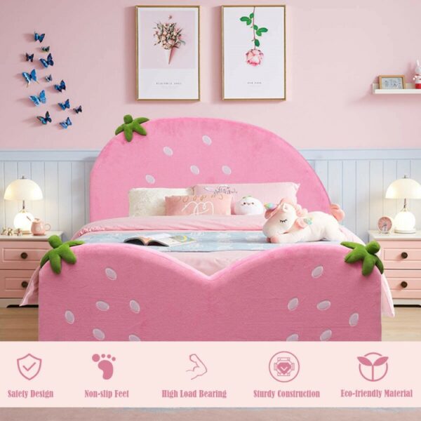 Kids Children Upholstered Berry Pattern Toddler Bed - Image 4