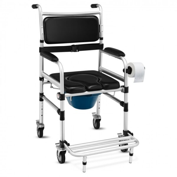 2-in-1 Aluminum Commode Shower Wheelchair with Locking Casters