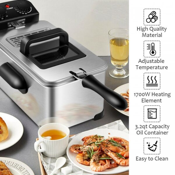 3.2 Quart Electric Stainless Steel Deep Fryer with Timer - Image 3