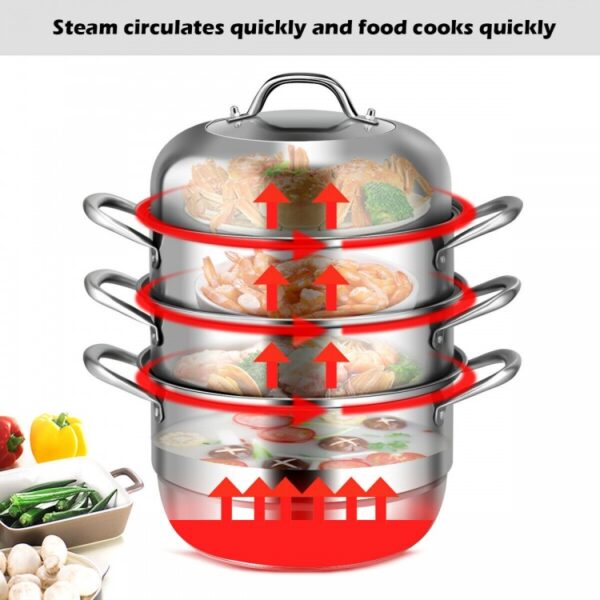 3 Tier Stainless Steel Cookware Pot Saucepot Steamer - Image 2