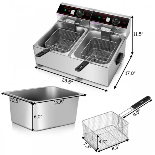 3400W Dual Tank Electric Countertop Deep Fryer - Image 2