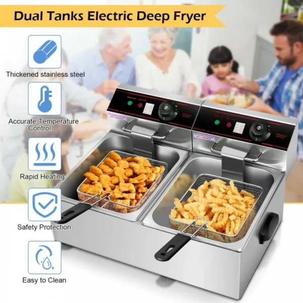 3400W Dual Tank Electric Countertop Deep Fryer - Image 3