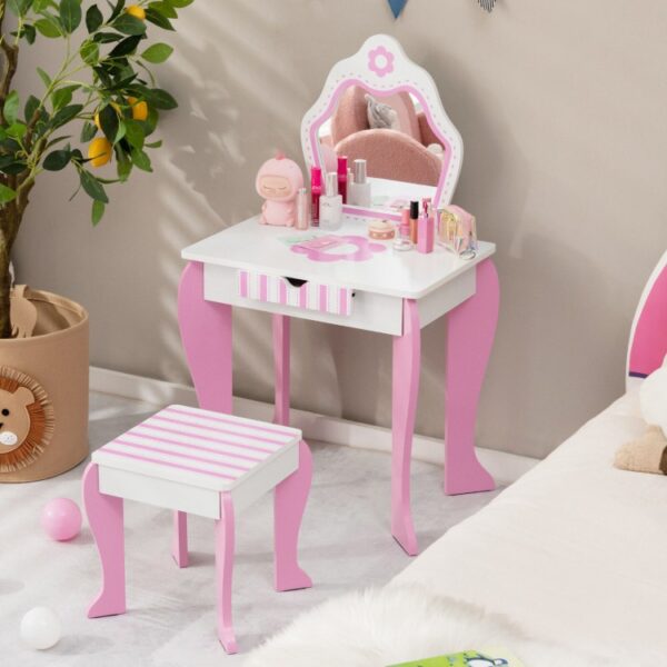 2-in-1 Toddler Vanity Set with Detachable Top and Cute Flower Patterns - Image 4