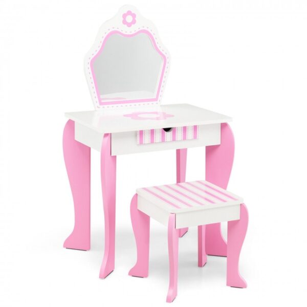 2-in-1 Toddler Vanity Set with Detachable Top and Cute Flower Patterns