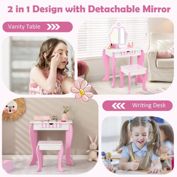 2-in-1 Toddler Vanity Set with Detachable Top and Cute Flower Patterns - Image 7