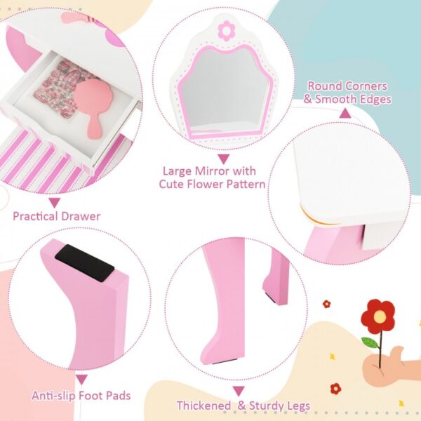 2-in-1 Toddler Vanity Set with Detachable Top and Cute Flower Patterns - Image 6