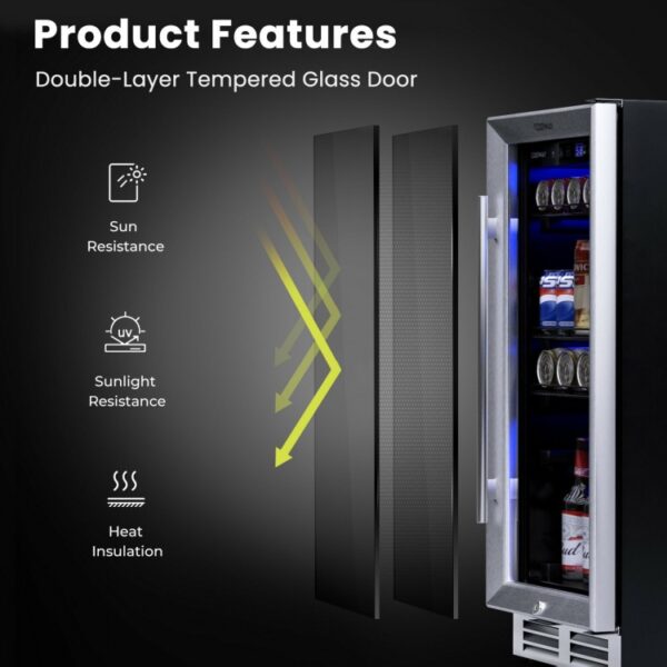 15 Inch 100 Can Built-in Freestanding Beverage Cooler Refrigerator with Adjustable Temperature and Shelf - Image 4