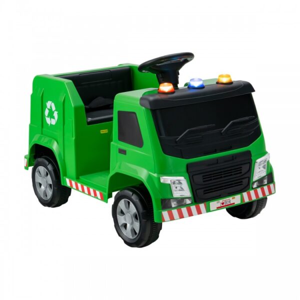 12V Kids Ride-on  Garbage Truck with Warning Lights and 6 Recycling Accessories