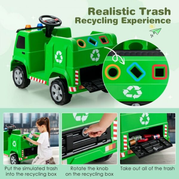 12V Kids Ride-on  Garbage Truck with Warning Lights and 6 Recycling Accessories - Image 5