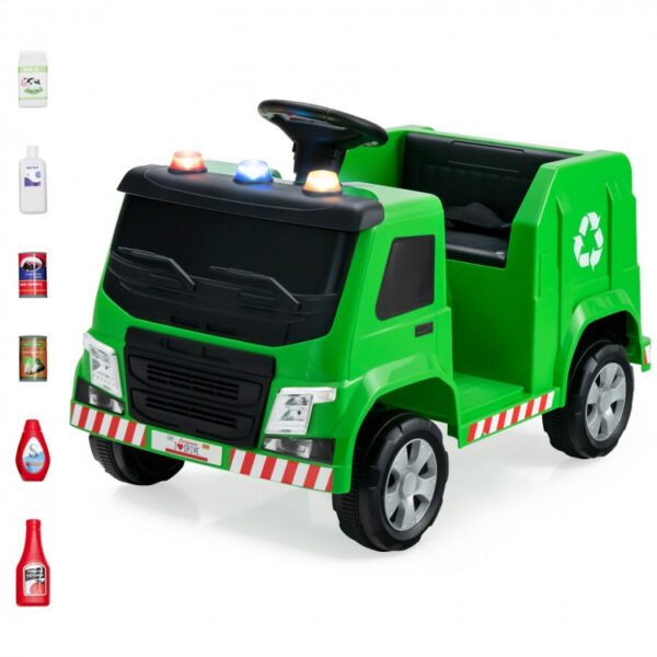 12V Kids Ride-on  Garbage Truck with Warning Lights and 6 Recycling Accessories - Image 4