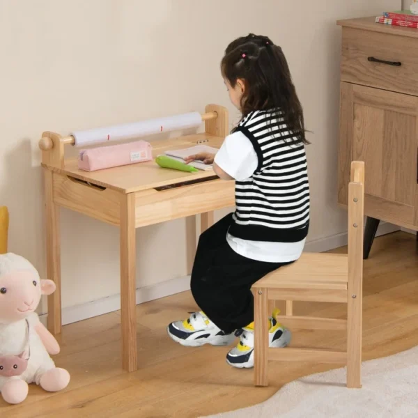 Toddler Multifunctional Activity Table and Chair Set with Paper Roll Holder - Image 3