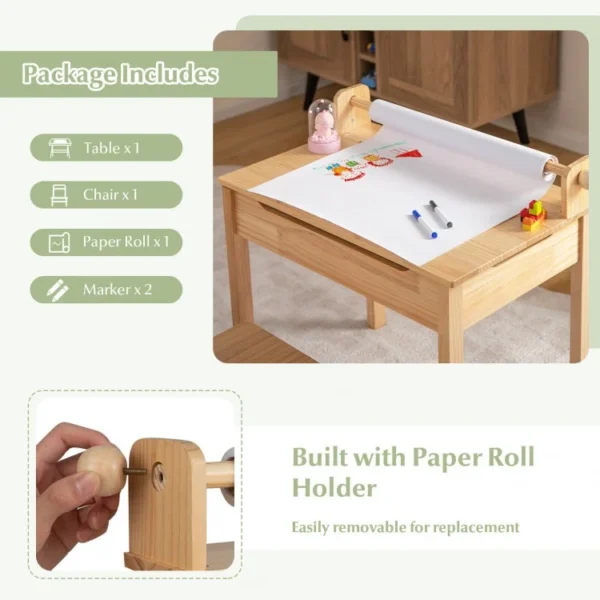 Toddler Multifunctional Activity Table and Chair Set with Paper Roll Holder - Image 2