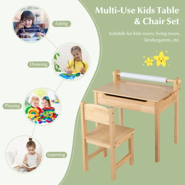 Toddler Multifunctional Activity Table and Chair Set with Paper Roll Holder - Image 6