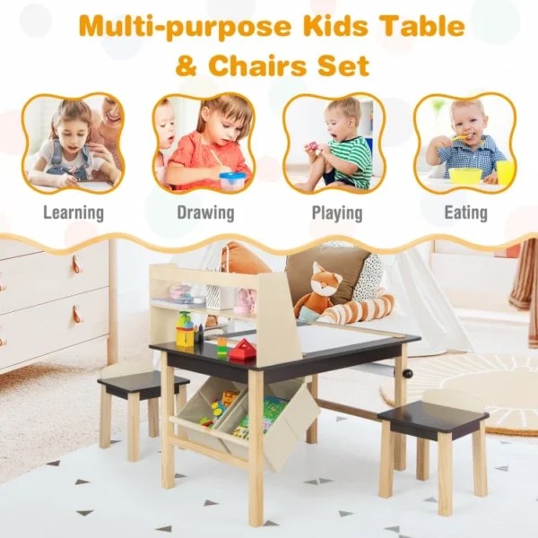 Kids Art Table and Chairs Set with Paper Roll and Storage Bins - Image 8