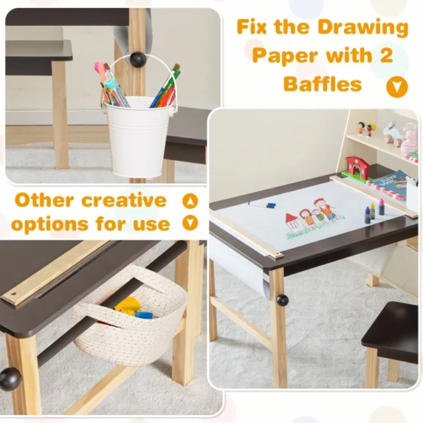 Kids Art Table and Chairs Set with Paper Roll and Storage Bins - Image 6